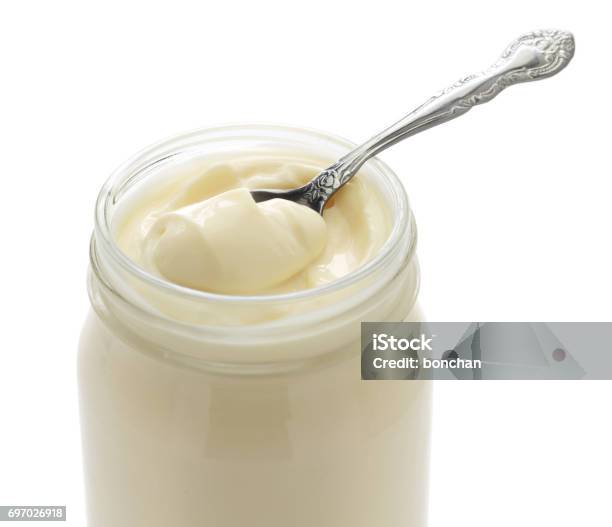 Opened Mayonnaise Jar And Spoon Stock Photo - Download Image Now - Mayonnaise, Jar, Spoon