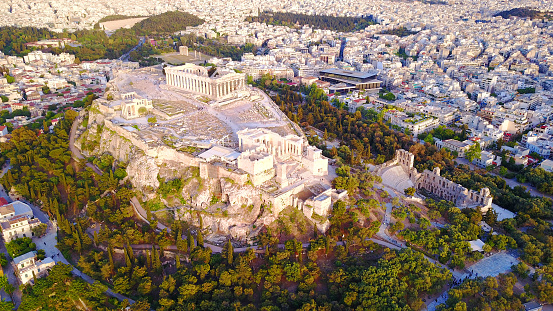 Ancient temple Parthenon in Acropolis Athens Greece, facade