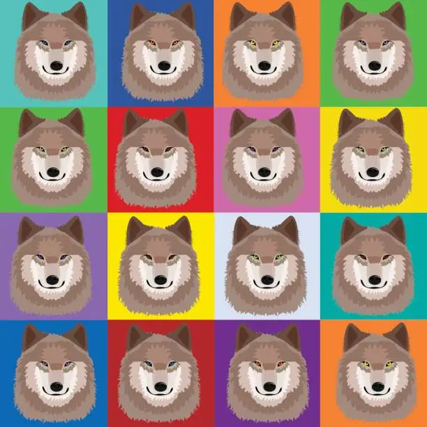 Vector illustration of Illustration with wolves in pop art Pop Art style