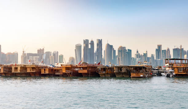 istock The skyline of Doha, Qatar at sunset 697045236