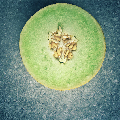 Close-up of a delicious ripe Galia melon.