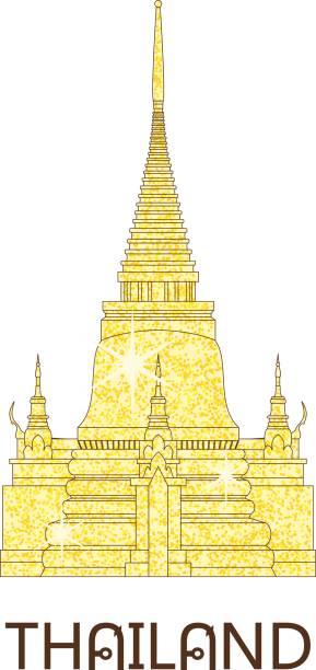 ilustraciones, imágenes clip art, dibujos animados e iconos de stock de templo de wat budista en bangkok tailandia en el brillo de oro - royal palace of buda flash