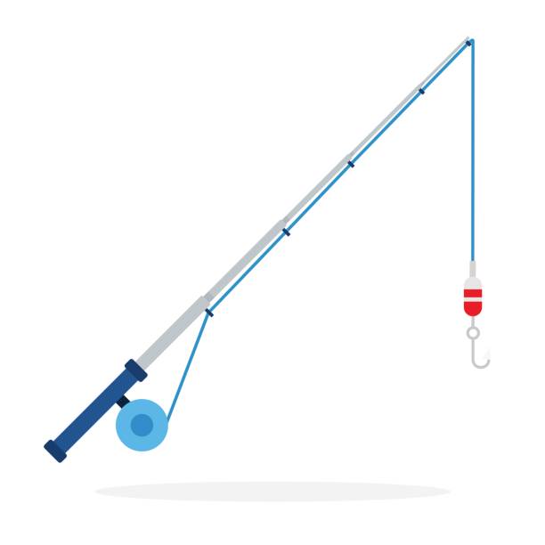 illustrazioni stock, clip art, cartoni animati e icone di tendenza di filatura per pesca piatta isolata - canna da pesca