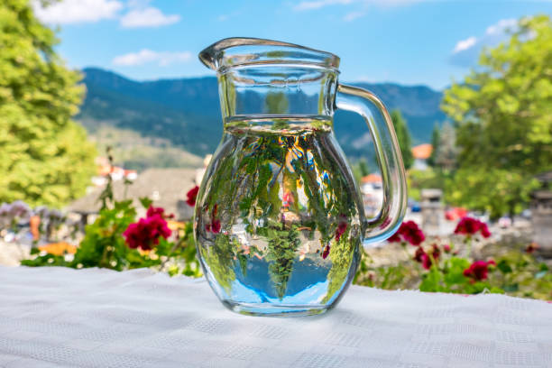 Traditional jug of water on a table. Metsovo, Epirus, Greece
