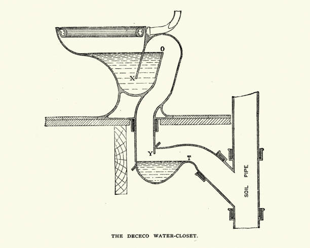 Vintage engraving of a Diagram of a victorian toilet, 19th Century