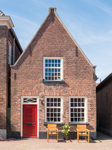 Front of house in Hoogstraat in old town of fortified city  Woudrichem, Brabant, Netherlands