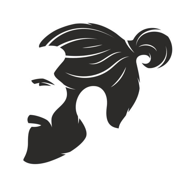 Silhouette of a bearded man, hipster style. Barber shop emblem. Fashion badge label. Vector illustration.