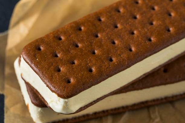 달콤한 초콜릿과 바닐라 아이스크림 샌드위치 - ice cream sandwich 뉴스 사진 이미지