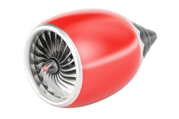 red jet engine, 3d rendering isolated on white background - energia reativa imagens e fotografias de stock