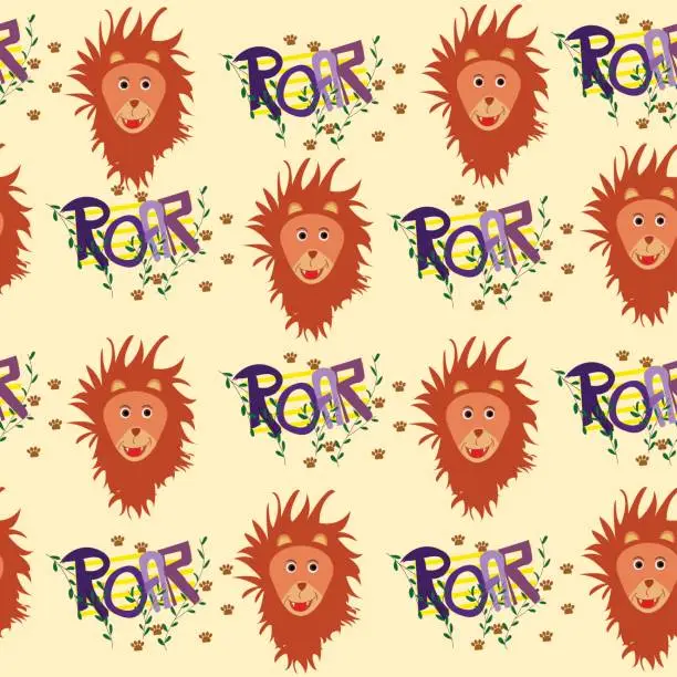 Vector illustration of Nice seamless lions pattern for kids