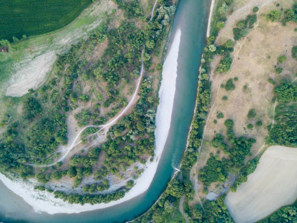 Aerial panoramic view of Adda river