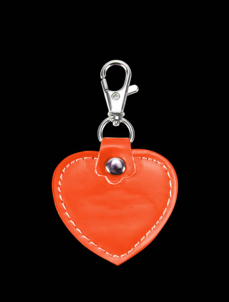 istock Leather Round Keychain with clip lock for Key Isolated on black background 697091326