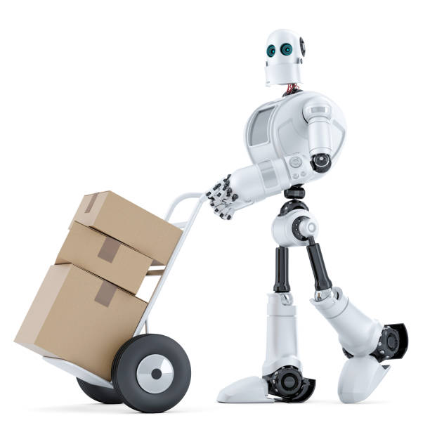 Delivery man with handtruck. Isolated over white. Contains clipping path
