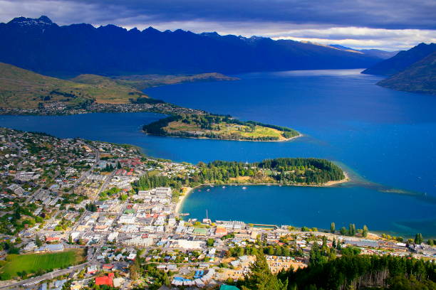 istock Majestic Queenstown cityscape and the dramatic Remarkables snowcapped mountain Range from Bob´s peak, Otago, idyllic South New Zealand 697112980