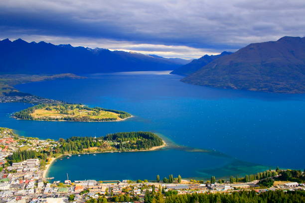 istock Majestic Queenstown cityscape and the dramatic Remarkables snowcapped mountain Range from Bob´s peak, Otago, idyllic South New Zealand 697115218