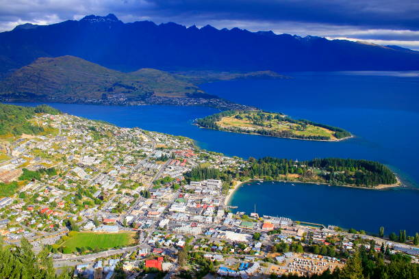 istock Majestic Queenstown cityscape and the dramatic Remarkables snowcapped mountain Range from Bob´s peak, Otago, idyllic South New Zealand 697119446