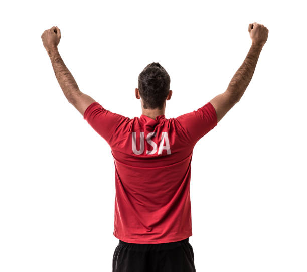 istock American Fan / Sport Player on uniform celebrating 697122268