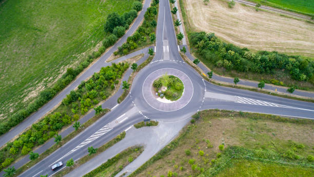istock Traffic circle, roundabout - aerial view 697123262