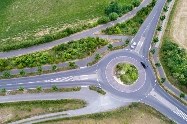 istock Traffic circle, roundabout - aerial view 697123294