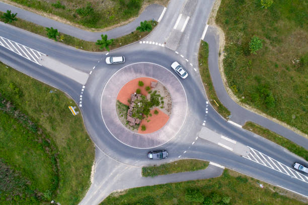 istock Traffic circle, roundabout - aerial view 697123308