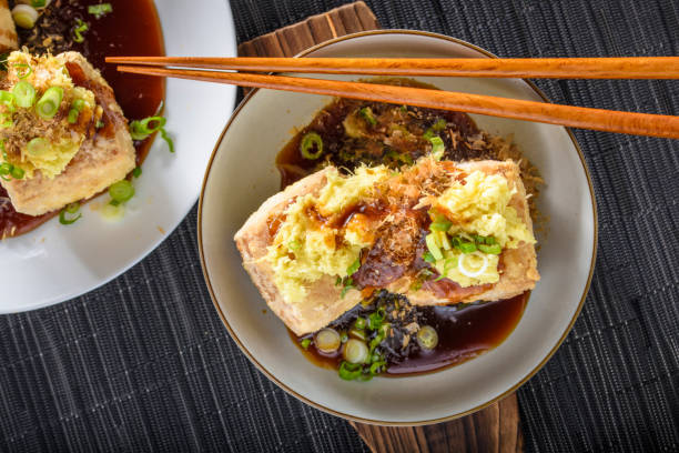 Agedashi, Deep Fried, Tofu with Ground Ginger , Scallion and Soy Sauce