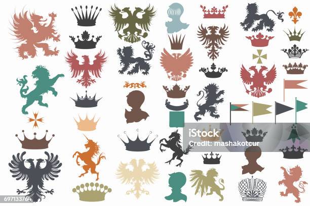 Vector Set Of Vintage Heraldic Elements For Design Stock Illustration - Download Image Now - Coat Of Arms, Russia, Insignia
