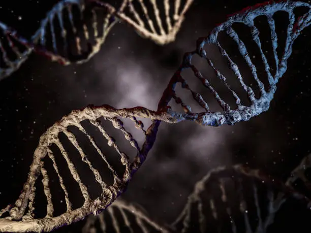 Photo of Digital illustration of a DNA model. 3D rendering