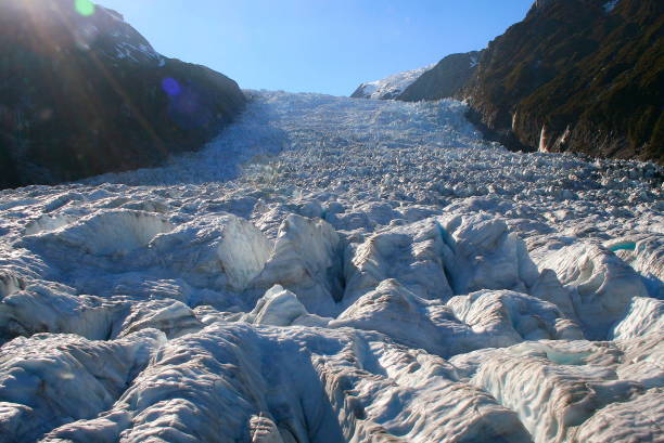 Walking on Majestic Franz Josef Glacier in idyllic Southern Alps, Westland national park, South New Zealand Walking on Majestic Franz Josef Glacier in idyllic Southern Alps, Westland national park, South New Zealand franz josef glacier photos stock pictures, royalty-free photos & images