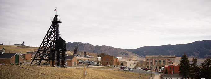 Structures and hills that make up part of Butte, Montana
