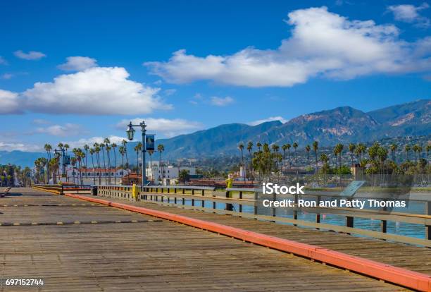 Santa Barabara Shoreline And Stearns Wharf Ca Stock Photo - Download Image Now - Santa Barbara - California, Commercial Dock, Pier