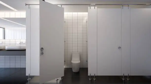 Water closet with toilet partition in public toilet
