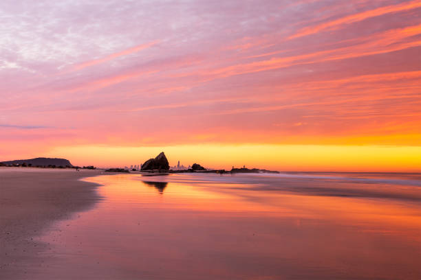 Currumbin at sunrise on the Gold Coast in Queensland stock photo