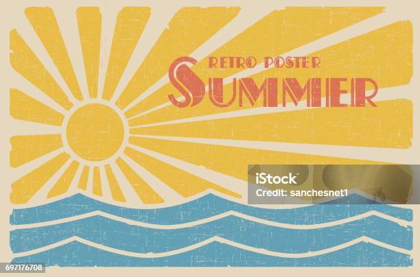 Sommer Retro Poster Stock Vektor Art und mehr Bilder von Retrostil - Retrostil, Sonne, Altertümlich