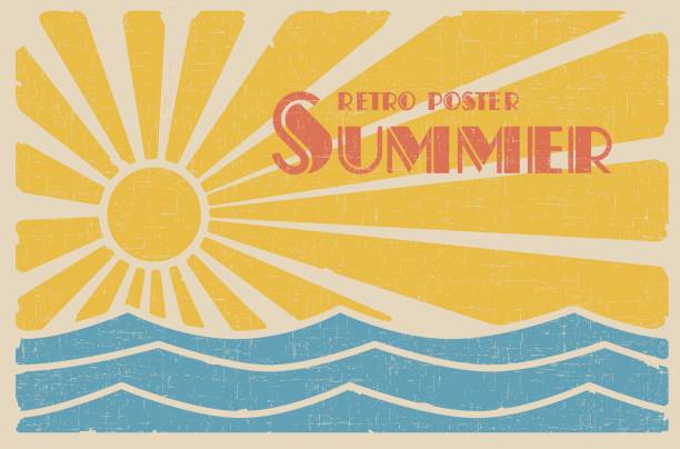 летний ретро плакат - wave sea beach water stock illustrations