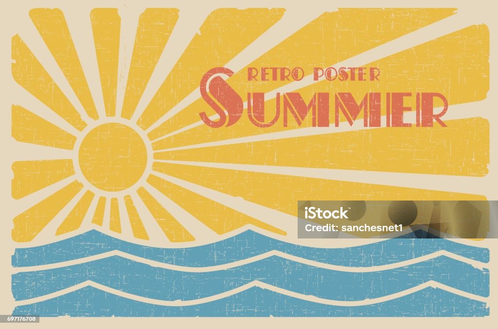 Summer retro poster Summer retro poster. Abstract sun and sea vintage design. Vector illustration Retro Style stock vector