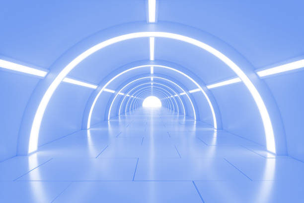 istock Abstract empty shining tunnel with light in the end. 3D illustration. 697180788