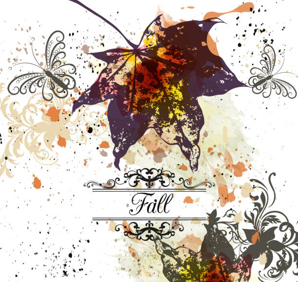 Autumn vector background with maple leafs Grunge vector autumn background with maple leafs start point stock illustrations