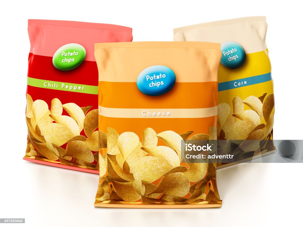 Potato chips packages isolated on white Potato chips packages isolated on white. Potato Chip Stock Photo