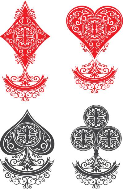 Playing cards set Playing cards illustration poker card tattoos stock illustrations