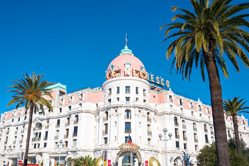 Nice, France - March 19, 2016: A famous luxury hotel in the Promenade del Anglais