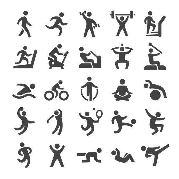 фитнес-метод иконки - смарт серия - walking exercising relaxation exercise group of people stock illustrations