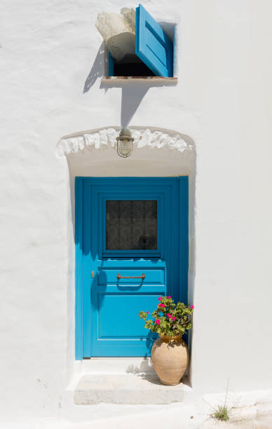 Traditional door at Astypalea stock photo