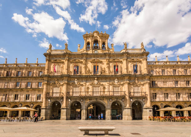 Plaza Mayor of Salamanca, Spain. Exterior image shot from public floor stock photo