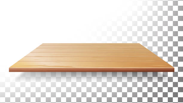 ilustrações de stock, clip art, desenhos animados e ícones de wooden table top, floor, wall shelf vector. realistic wood texture isolated - wood table