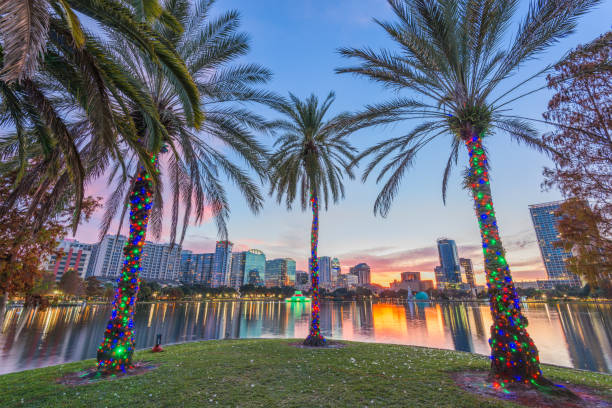 Orlando Florida, lake Eola, skyline, skyscrapers, night.