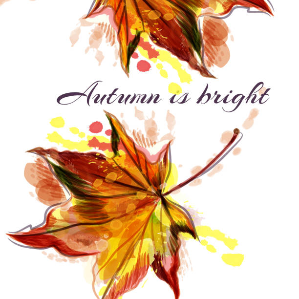 Autumn vector background with yellow red maple leaf. Autumn is bright Cute vector background with yellow red hand painted maple leaf start point stock illustrations