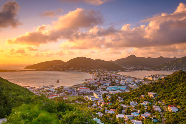 Philipsburg, Sint Maarten Philipsburg, Sint Maarten, cityscape at the Great Bay and Great Salt Pond. saint martin caribbean stock pictures, royalty-free photos & images