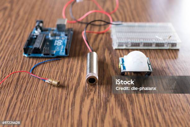 Laser Alarm Homemade Circuit Stock Photo - Download Image Now - Machinery, Sensor, Alarm