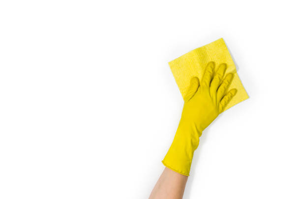 istock Woman's hand cleaning isolated on white background 697226160