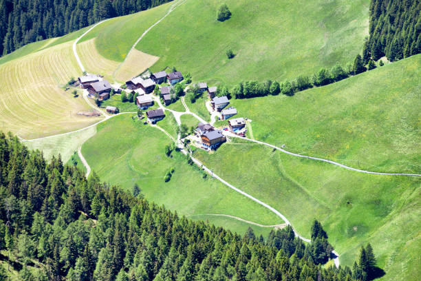 Aerial view of Itailan village in Dolomites